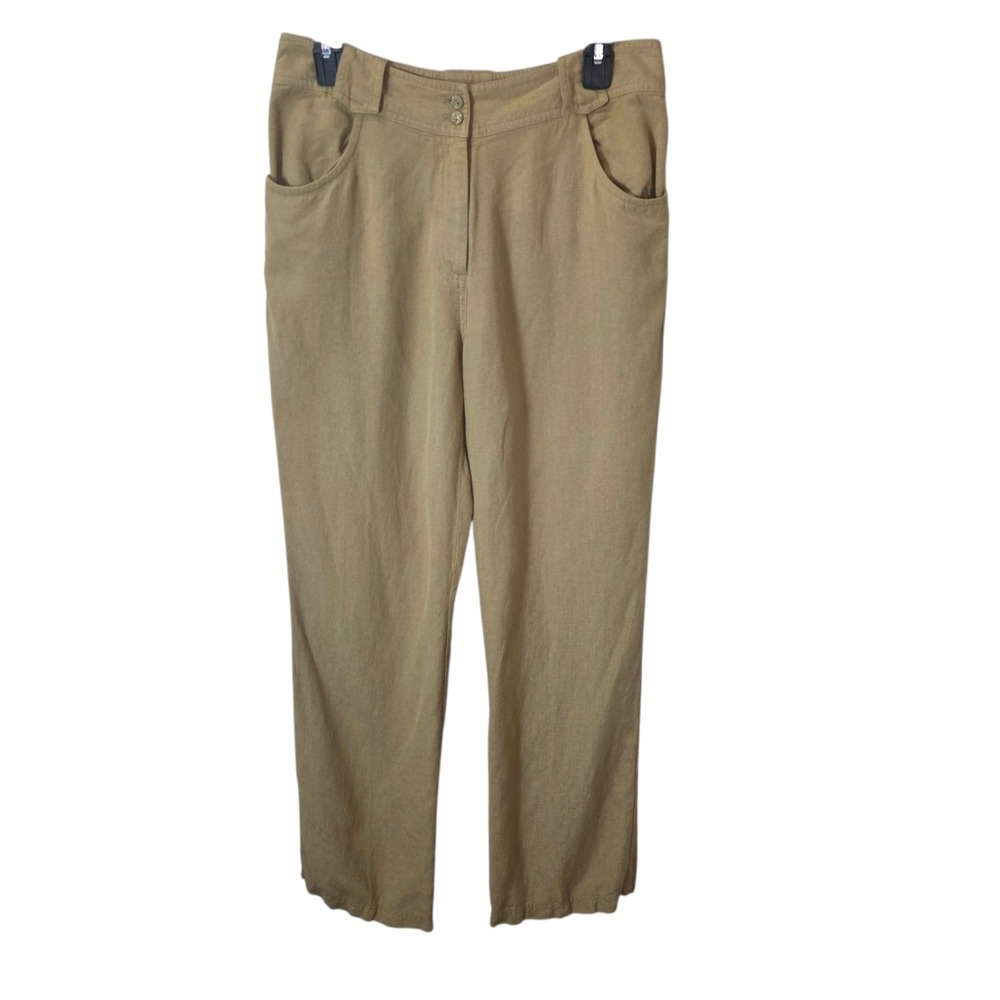 J. Jill Womens 10 Khaki Beige Linen Blend High Rise Straight Leg Pants